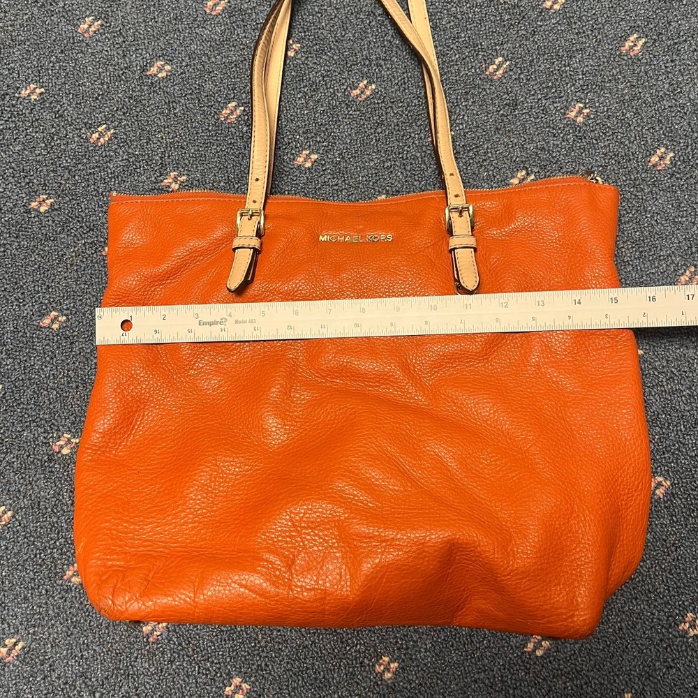 Michael Kors Jet Set Leather Tote Size Medium Orange Travel Bag Zipper Closure - Picture 11 of 13
